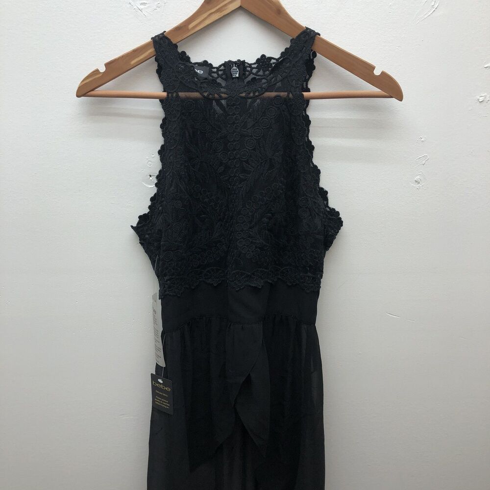 Bebe Top Womens XXS Hi-Lo Embroidered Tulle Lace Overlay‎ Whimsigoth Witchy - Picture 3 of 9